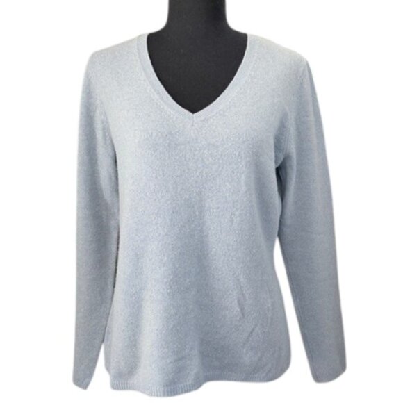 ANN TAYLOR Cashmere Baby Blue V Neck Sweater Medium - Picture 1 of 8